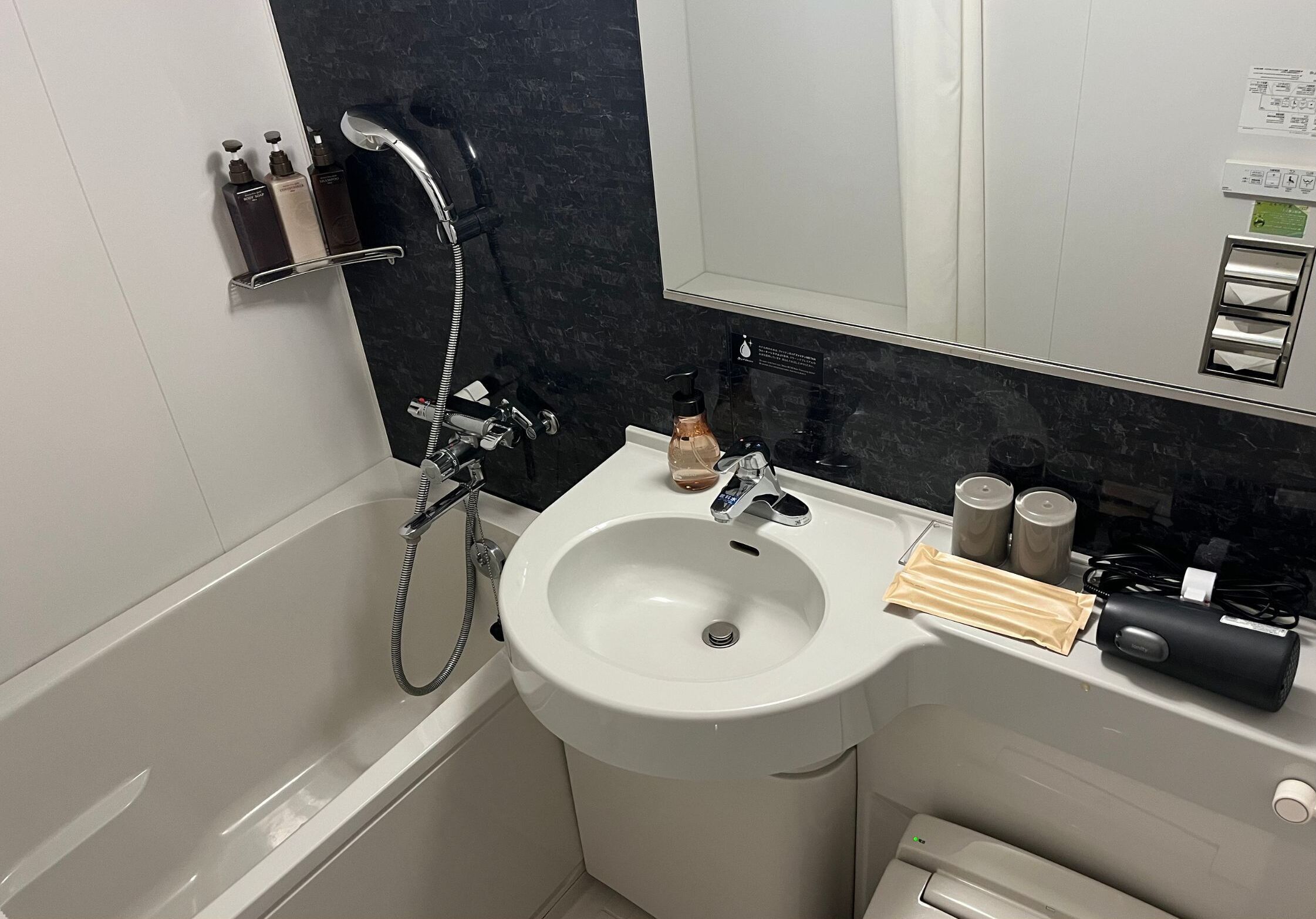 free toiletries, hair dryer, slippers, bidet