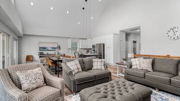 Smart TV, fireplace, video games, DVD player