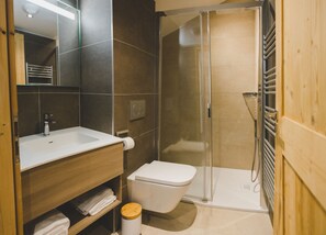 Hair dryer, towels, soap