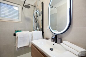 Shower, free toiletries, hair dryer, towels
