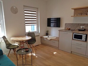 Comfort appartement, 1 queensize bed met slaapbank, niet-roken, uitzicht op de stad | Privékitchenette | Een microgolfoven, een kookplaat, een waterkoker
