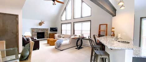 Smart TV, fireplace, video games, stereo