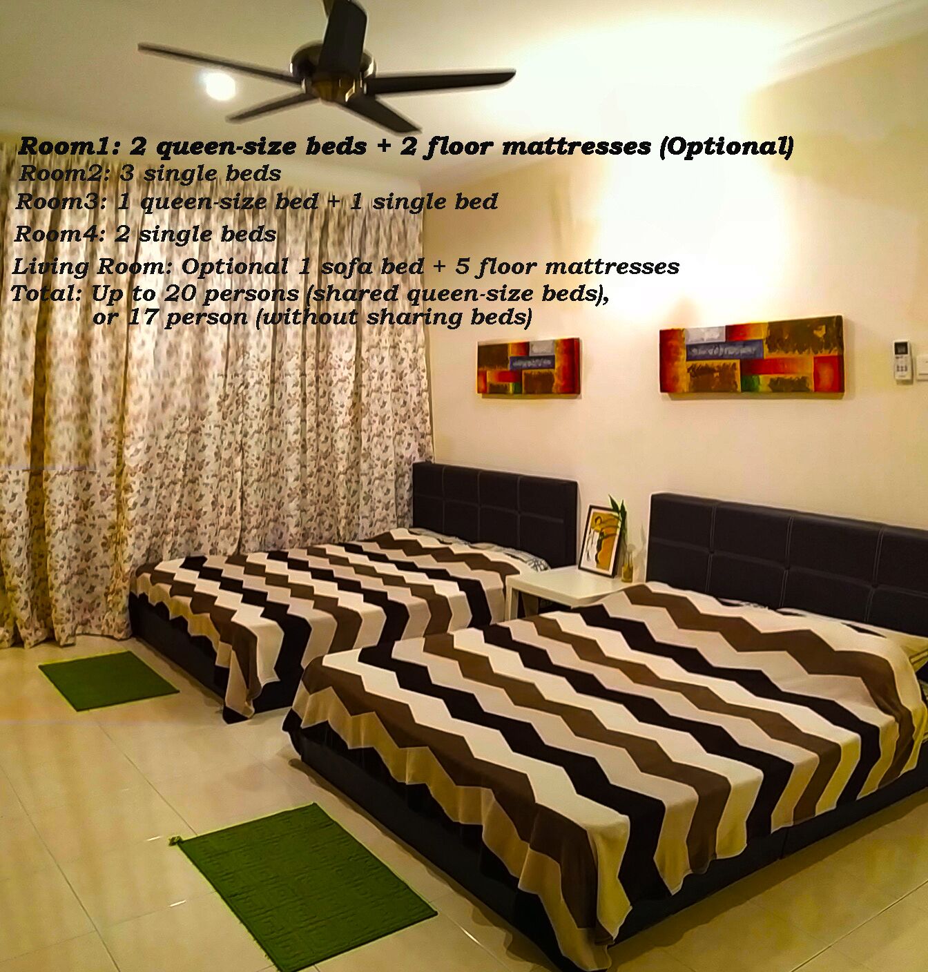 4 bedrooms, desk, iron/ironing board, free WiFi