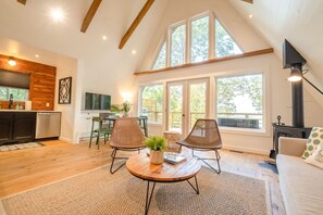 TV, fireplace - The Back Porch ~ Modern A-Frame with a View (Mountain View)