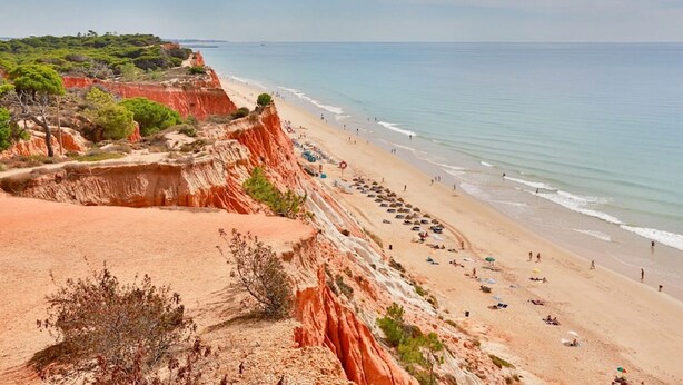 A coastal beach with a sandy shore, cliffs, and sparse vegetation. - Jadlyn Yellow Villa, Falésia Beach, Albufeira, AC, WiFi, Swimming Pool !New! (Albufeira)