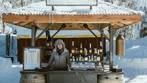 A rustic outdoor kiosk with a sign reading "tost" in a snowy setting. - Northstar Mountain charm & luxury, near shuttle, 10 minutes to slopes, sleeps 6, (Truckee)