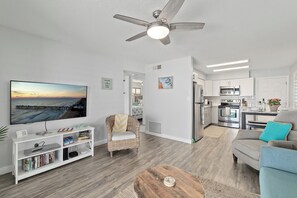 Smart TV, DVD player, books, video library