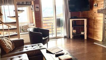 Smart TV, fireplace, DVD player