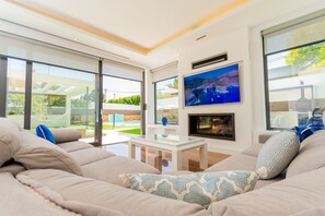 TV, fireplace, video game console, ping pong