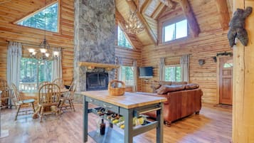 Smart TV, fireplace, video games, DVD player