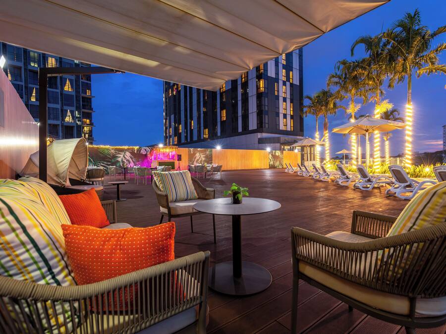 Outdoor pool, open 8:00 AM to 8:00 PM, pool umbrellas, sun loungers