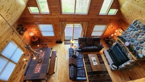 Smart TV, fireplace, video games, DVD player