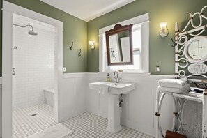 Eco-friendly toiletries, hair dryer, towels, soap