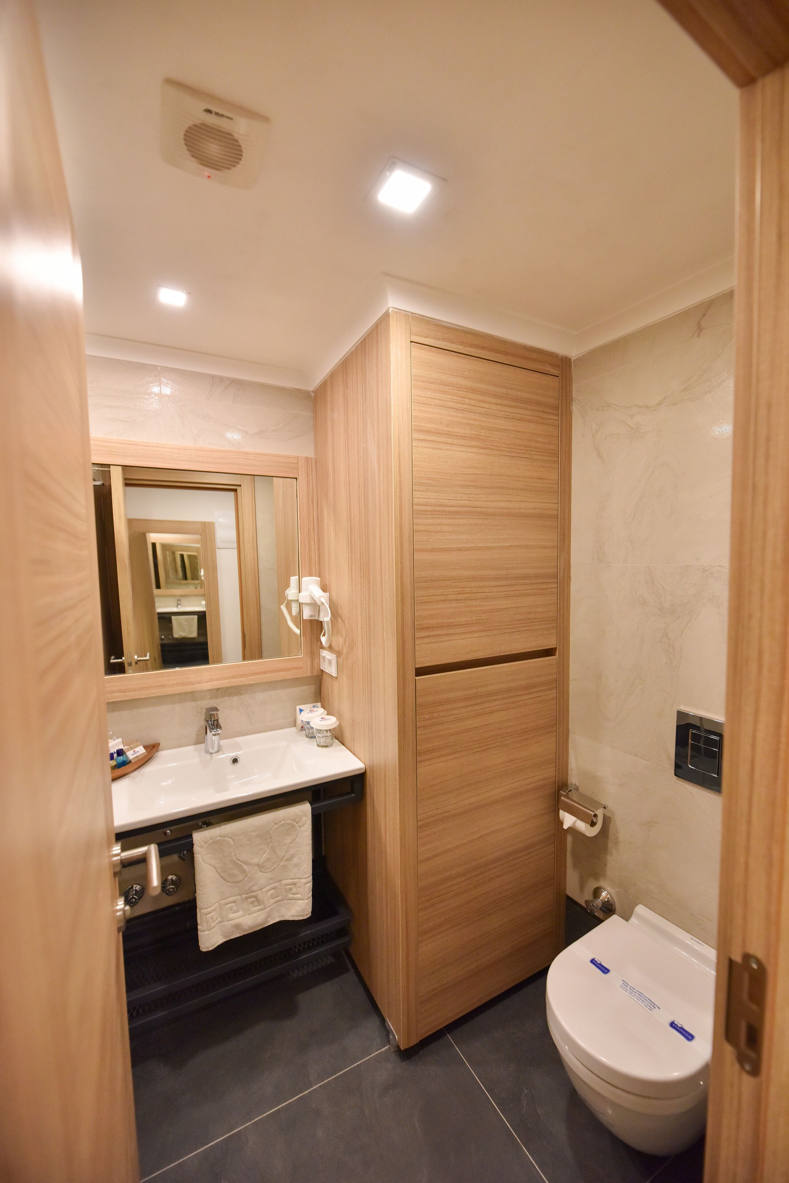 standard double or twin room | bathroom | shower, hydromassage showerhead, hair dryer, slippers