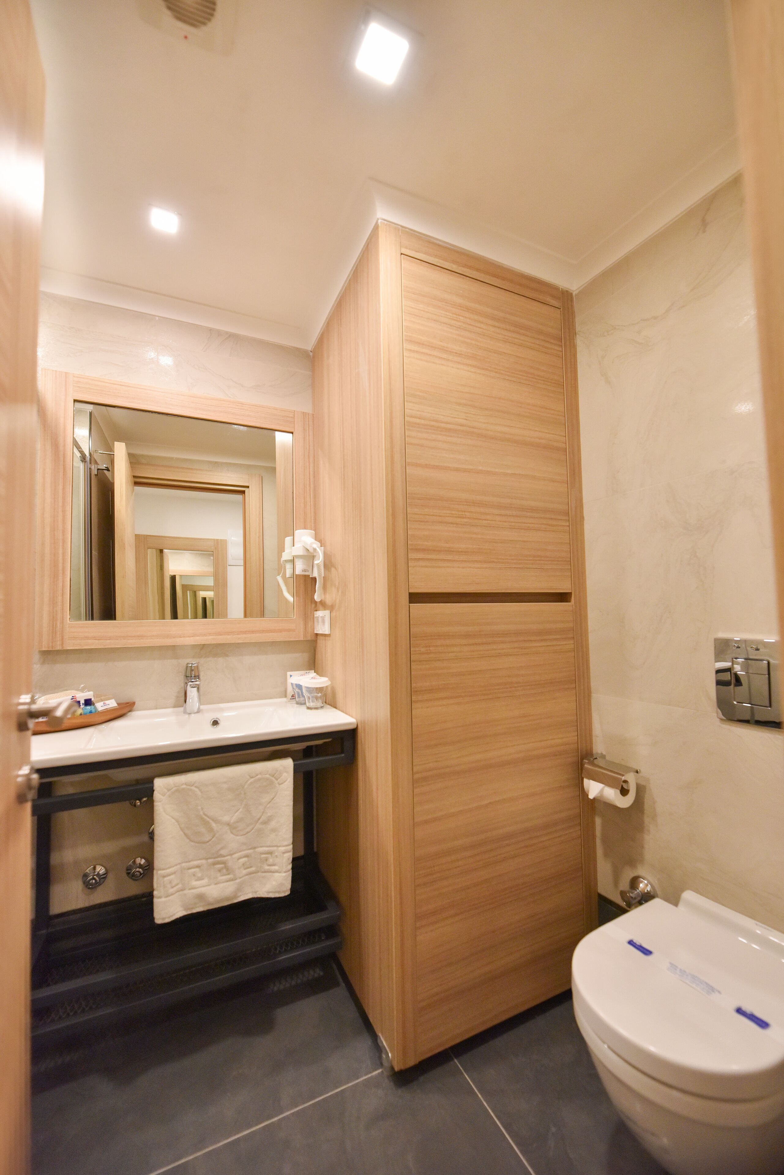 standard double or twin room | bathroom | shower, hydromassage showerhead, hair dryer, slippers