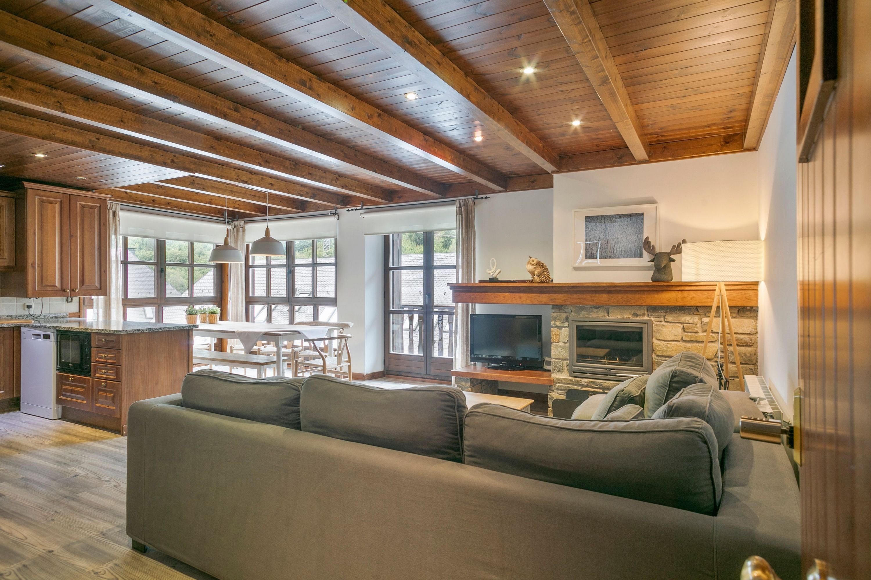 Televisión y chimenea 