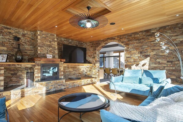 TV, fireplace