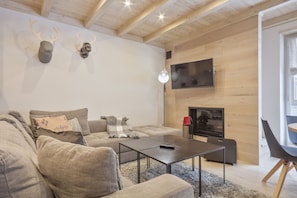 TV, fireplace