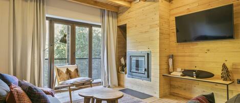 Smart TV, fireplace, video game console, Netflix