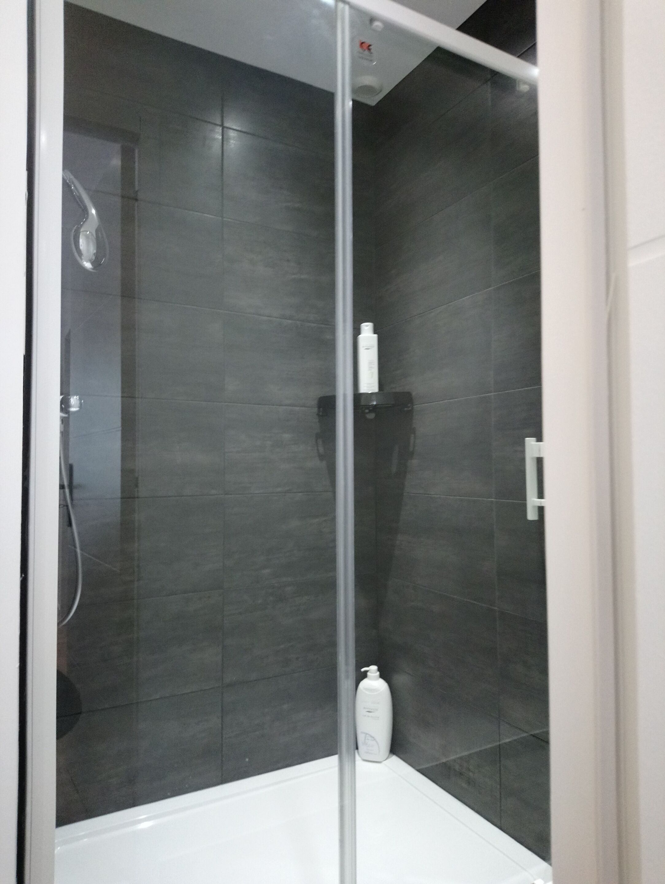 Een douche, een haardroger, handdoeken, zeep