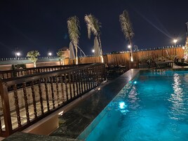 Outdoor pool, pool umbrellas