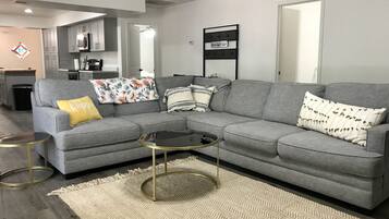 Smart TV, fireplace, video games, DVD player