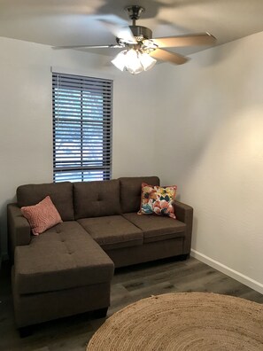 Smart TV, fireplace, video games, DVD player