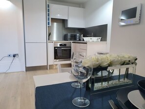 Apartment | Private kitchen | Fridge, microwave, oven, stovetop