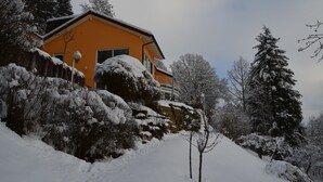 A snow-covered landscape with a house on a slope. - 4**** Holiday paradise on Lake Constance (Owingen)