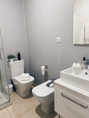 Dusche, Haartrockner, Bidet, Handtücher