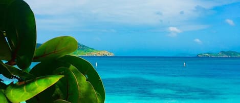On the beach, sun loungers, beach towels