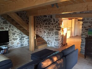 Fernseher, Kamin, DVD-Player, Bücher
