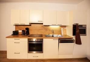 Fridge, microwave, oven, dishwasher