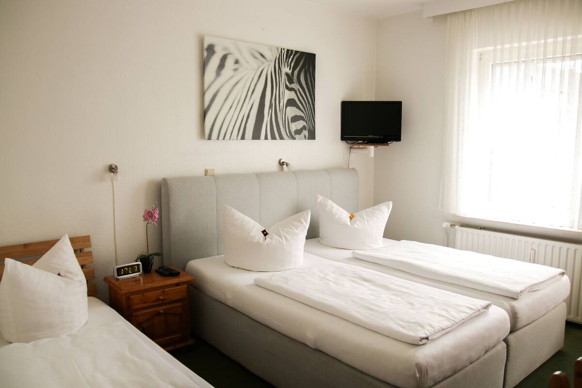 Standard-Dreibettzimmer | Schreibtisch, schallisolierte Zimmer, Bügeleisen/Bügelbrett