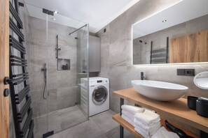 Eco-friendly toiletries, hair dryer, towels, soap