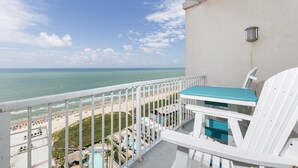 A balcony with a view of the beach and ocean. - Breathtaking Views from 23rd Floor at Sapphire! Resort Pool, Hot Tub, Spa, Movie Theater & More! (South Padre Island)