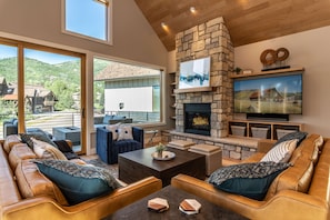 Smart TV, fireplace, video games, books