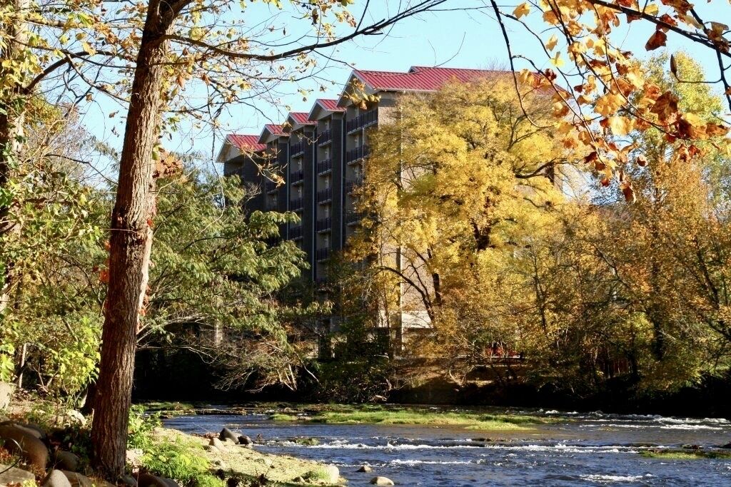 View of Cedar Lodge across the river