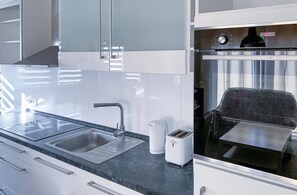 Kühlschrank, Mikrowelle, Herdplatte, Geschirrspüler
