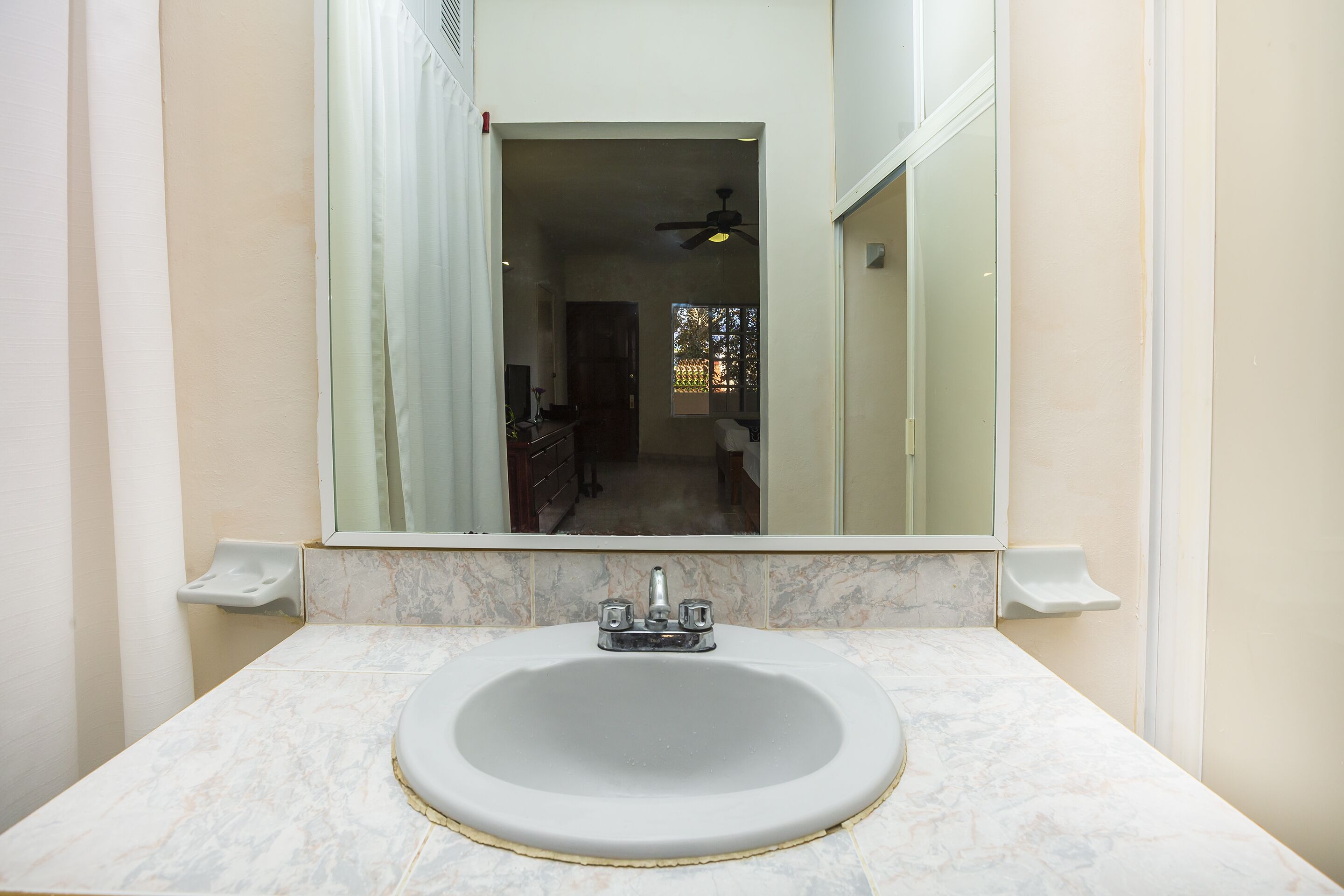 shower, rainfall showerhead, hair dryer, towels