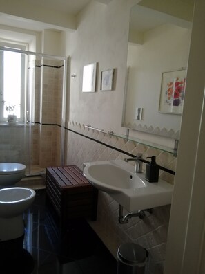 Suihku, hiustenkuivaaja, bidee, pyyhkeet