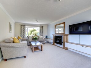 House | Living room | DVD player - Modern Holiday Home Just Outside Brixham, Near Golf Course and sea (Brixham)