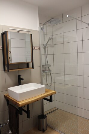 Dusche, Haartrockner, Handtücher, Seife