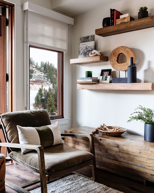 Smart TV, DVD player, books, video library