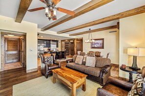 TV, fireplace - Edgemont 2507 Luxury On Mountain Condo With Ski-In/Ski-Out Access! (Steamboat Springs)