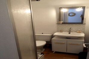 Shower, hair dryer, toilet paper