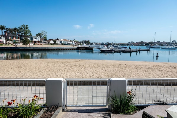 On the beach, sun-loungers, beach towels