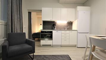 Classic Apartment | Private kitchen | Fridge, microwave, stovetop, dishwasher