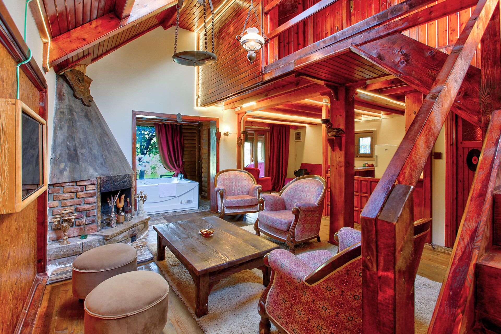 22-inch LED TV with premium TV channels, TV, fireplace