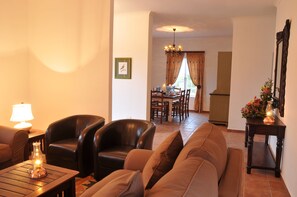 House, 3 Bedrooms (Blue Crane) | Living room | Fireplace - De Hoop Opstal Houses (Overberg)